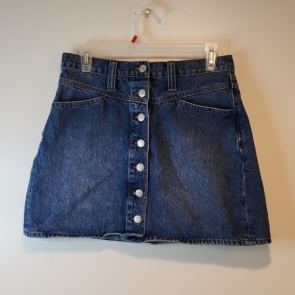 Madewell Stretch Denim A-Line Skirt Button Up Women's Sz 27 EUC NICE!